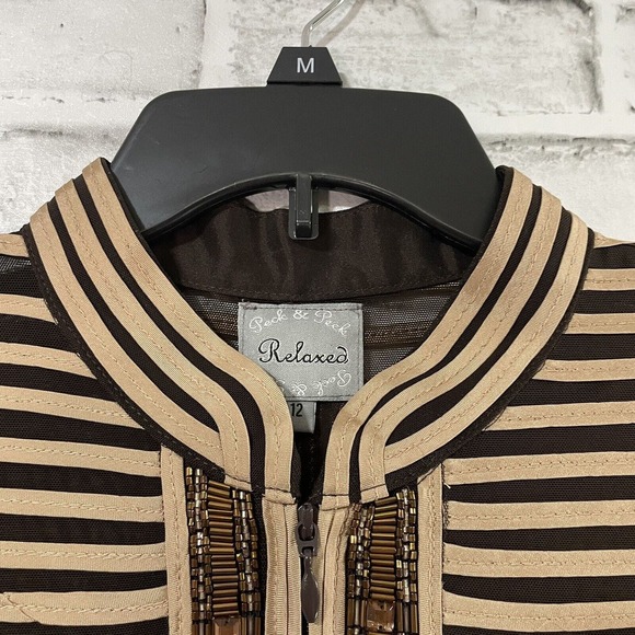 Peck & Peck Women’s Relaxed Jacket Tan Brown Formal Evening Zip Front Top Sz 12 - Picture 4 of 10